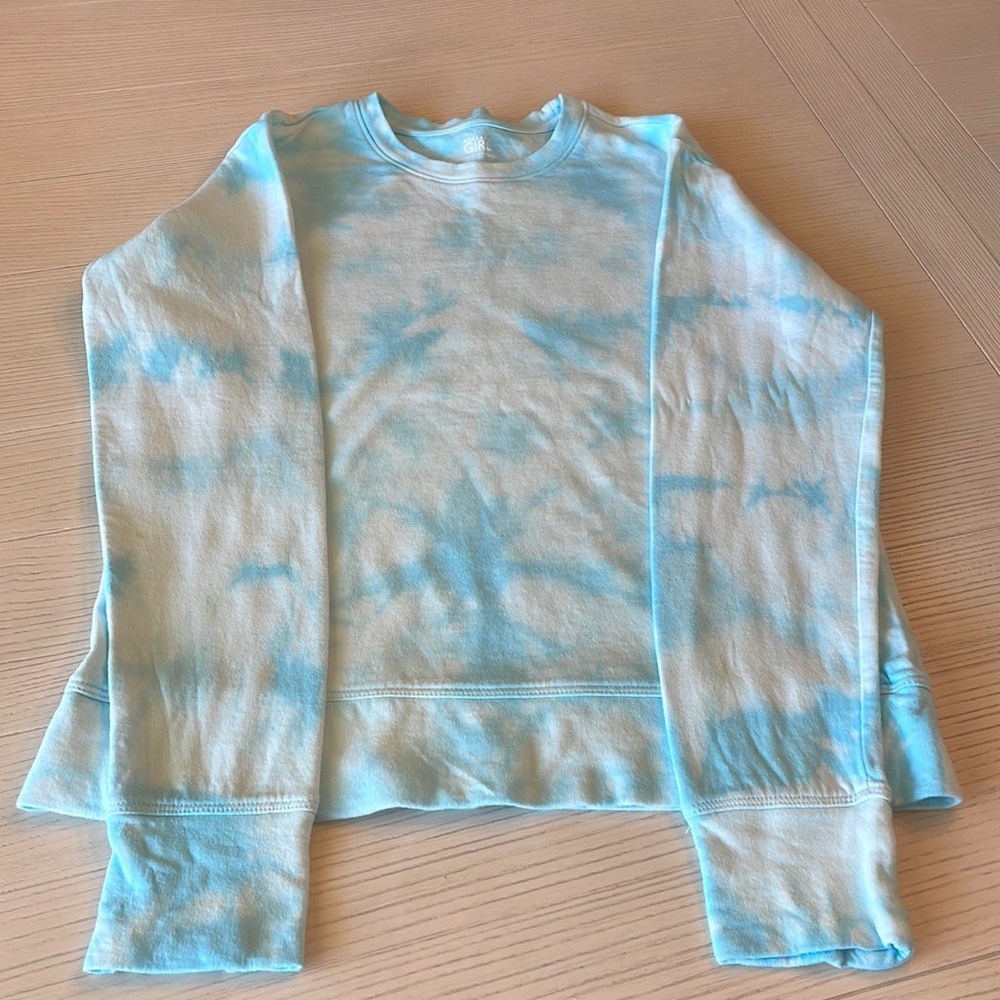 Athleta Girl blue and white tie dye sweater size L 12 EUC